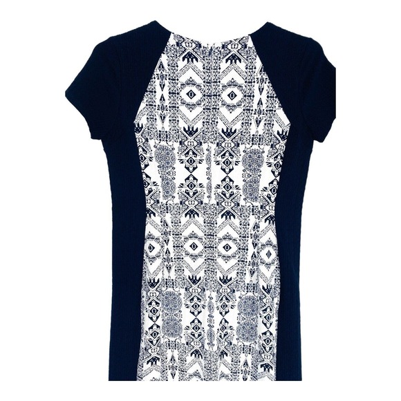 Cato Sheath Dress Geometric Pattern Lined White Navy 14 Short Sleeve - Picture 8 of 9